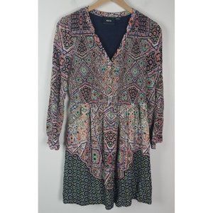 Anthro Maeve Women's Sz. S Boho Smocked Long Sleeve Tiled Amethyst Dress